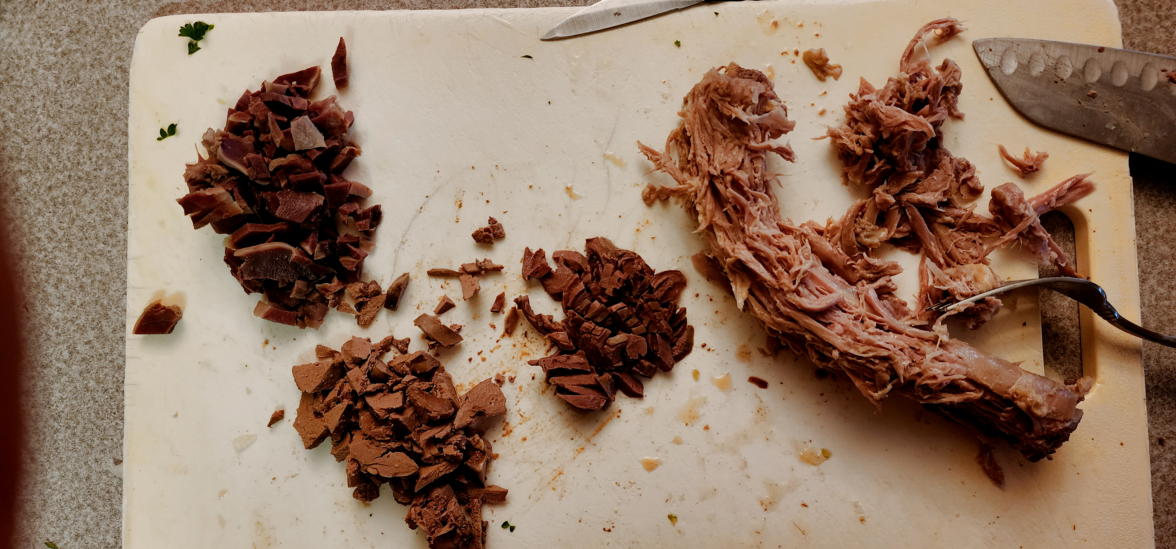 Diced Giblets on a cutting board