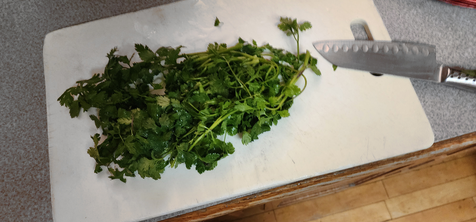 Cilantro on a cutting board