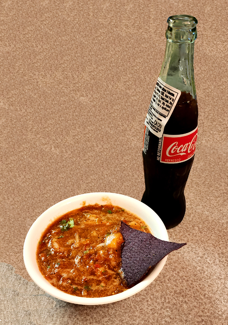 Salsa with a bottle of Mexican Coke